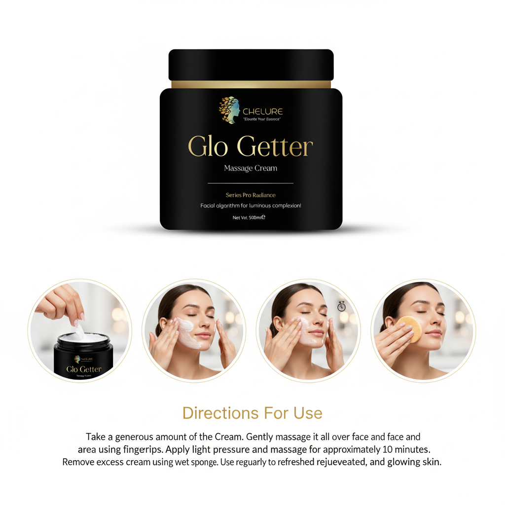 Chelure Glo Getter Massage Cream | Nourishing Facial Massage Cream for Radiant Skin | Shea Butter, Marine Collagen & Botanical Oils | Professional Skincare | 500 ml