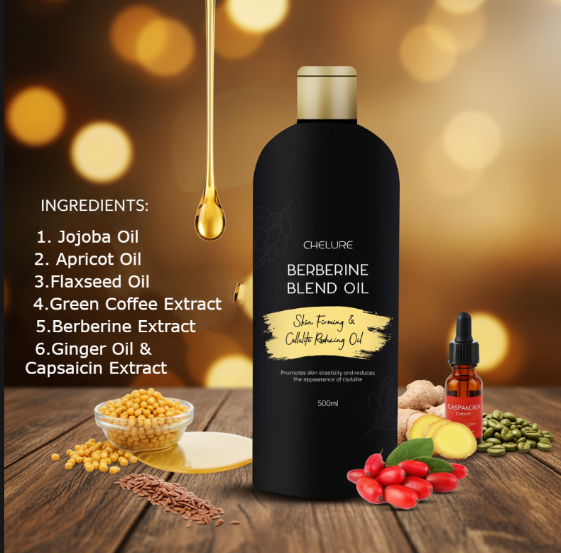 CHELURE Berberine Blend Oil with Green Coffee & Capsaicin – Reduces Cellulite & Promotes Skin Elasticity – 500ml