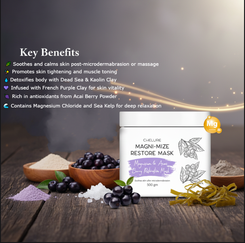 CHELURE Magni-Mize Restore Mask with Magnesium & Acai Berry – Skin Rejuvenation & Pore Tightening | 500g