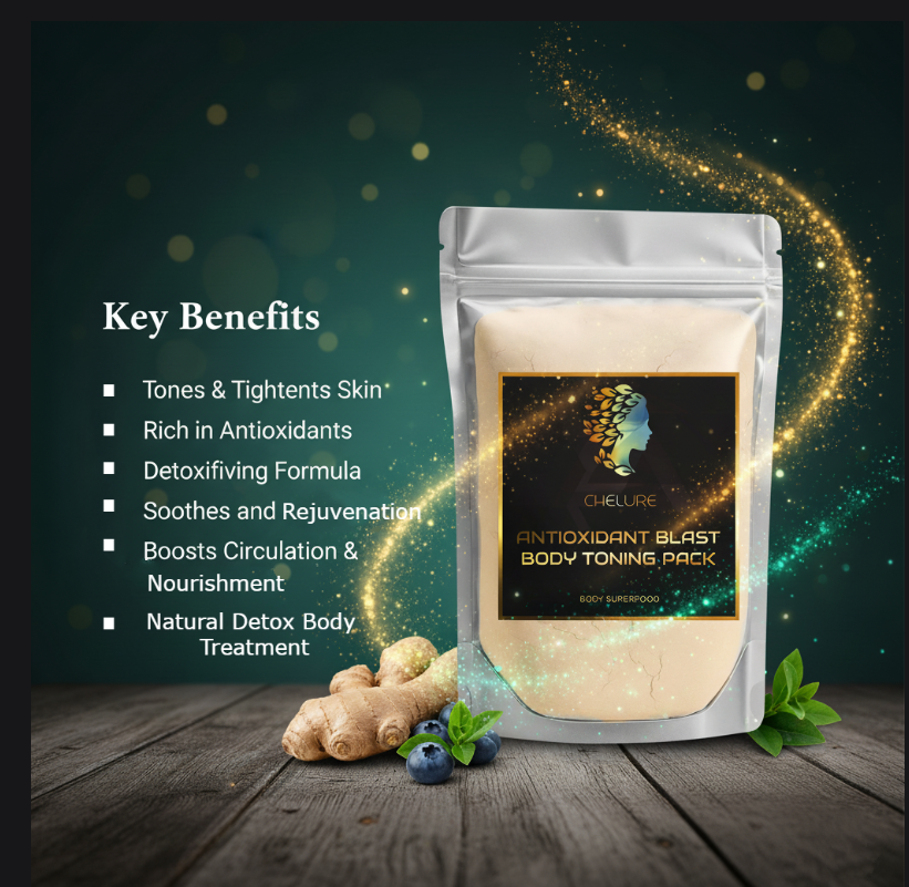CHELURE Antioxidant Blast Body Toning Pack | 100% Natural Body Superfood with Moringa, Giloy, Green Tea & Zeolite | 500g Powder for Men & Women | Detox, Firming & Skin Nourishment |