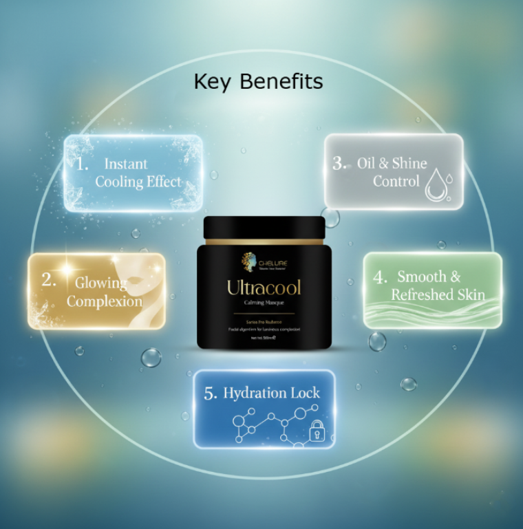 Chelure Ultracool Calming Masque | Deep Cooling & Soothing Face Mask | Kaolin Clay, Lactic Acid & Botanical Extracts | Professional Skincare | 500 ml