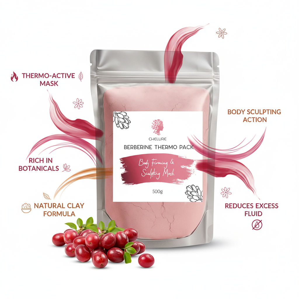 CHELURE Berberine Thermo Pack – Body Firming & Sculpting Mask with Calamine & Berberine Extract – Inch Loss Clay Treatment – 500g