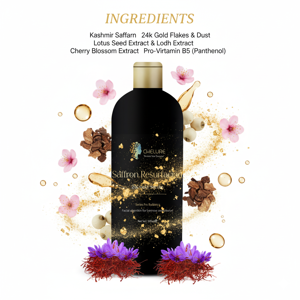 CHELURE 24k Gold Face Serum with Saffron & Hyaluronic Acid – Skin Brightening,   Anti-Aging, Hydrating Facial Serum for Radiant Complexion – 500ml